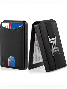NWT Zitahli Black Slim Card Holder Wallet with Money Clip & ID Window